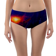 Sunset Orange Sky Dark Cloud Sea Waves Of The Sea, Rocky Mountains Art Reversible Mid-waist Bikini Bottoms by Sapixe