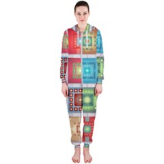 Tiles Pattern Background Colorful Hooded Jumpsuit (ladies) 