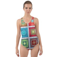 Tiles Pattern Background Colorful Cut-out Back One Piece Swimsuit