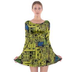 Technology Circuit Board Long Sleeve Skater Dress