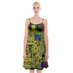 Technology Circuit Board Spaghetti Strap Velvet Dress