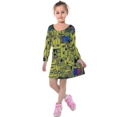 Technology Circuit Board Kids  Long Sleeve Velvet Dress by Sapixe