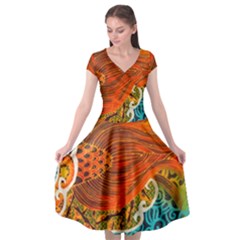 The Beautiful Of Art Indonesian Batik Pattern Cap Sleeve Wrap Front Dress by Sapixe