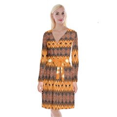 Traditiona  Patterns And African Patterns Long Sleeve Velvet Front Wrap Dress