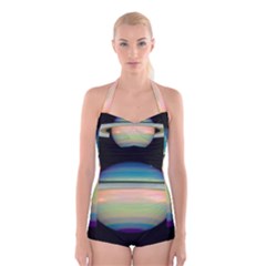 True Color Variety Of The Planet Saturn Boyleg Halter Swimsuit 