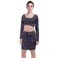 Trees Internet Multicolor Psychedelic Reddit Detailed Colors Long Sleeve Crop Top & Bodycon Skirt Set