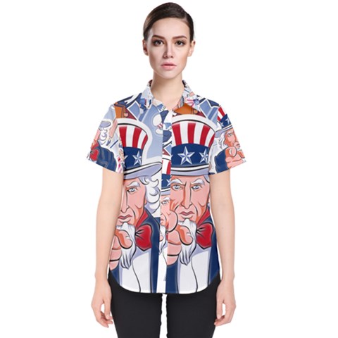 United States Of America Celebration Of Independence Day Uncle Sam Women s Short Sleeve Shirt by Sapixe