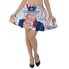 United States Of America Celebration Of Independence Day Uncle Sam Velvet Skater Skirt by Sapixe