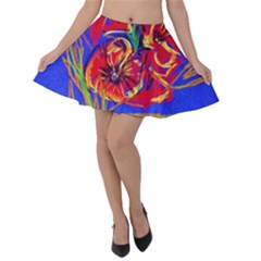 Dscf1376 -red Poppies Velvet Skater Skirt by bestdesignintheworld