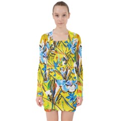 Dscf1422 - country flowers in the yard V-neck Bodycon Long Sleeve Dress