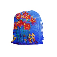 Dscf1433 - Red Lillies Drawstring Pouches (large)  by bestdesignintheworld