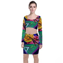 Dscf1464 - horoscope arrow Long Sleeve Crop Top & Bodycon Skirt Set