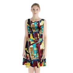 Dance Of Oil Towers 4 Sleeveless Waist Tie Chiffon Dress by bestdesignintheworld