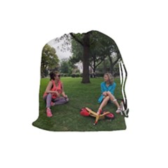 19688418 10155446220129417 1027902896 O - Walking With Daughter And Dog Drawstring Pouches (large) 
