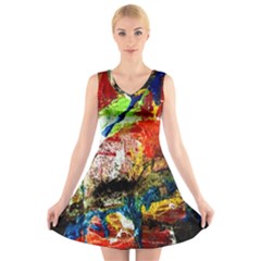 Untitled Red And Blue 3 V-neck Sleeveless Skater Dress by bestdesignintheworld