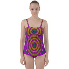 Peacock Flowers Ornate Decorative Happiness Twist Front Tankini Set by pepitasart