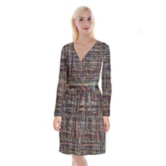 Unique Pattern Long Sleeve Velvet Front Wrap Dress