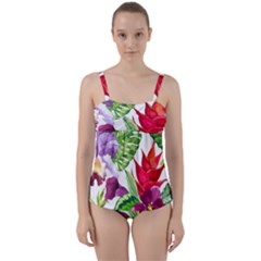 Vector Pattern Tropical Twist Front Tankini Set