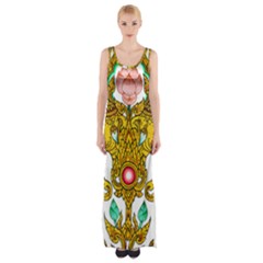 Traditional Thai Style Painting Maxi Thigh Split Dress