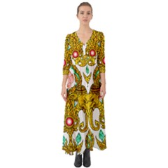 Traditional Thai Style Painting Button Up Boho Maxi Dress