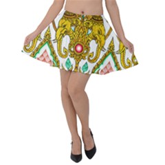 Traditional Thai Style Painting Velvet Skater Skirt by Sapixe