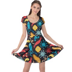 Virus Pattern Cap Sleeve Dress