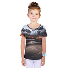 Vestrahorn Iceland Winter Sunrise Landscape Sea Coast Sandy Beach Sea Mountain Peaks With Snow Blue Kids  One Piece Tee