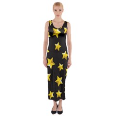 Yellow Stars Pattern Fitted Maxi Dress