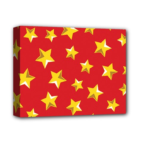 Yellow Stars Red Background Pattern Deluxe Canvas 14  X 11  by Sapixe