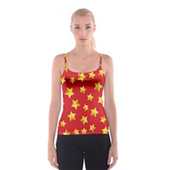 Yellow Stars Red Background Pattern Spaghetti Strap Top