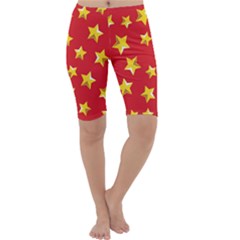 Yellow Stars Red Background Pattern Cropped Leggings 