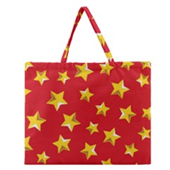 Yellow Stars Red Background Pattern Zipper Large Tote Bag by Sapixe