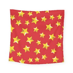 Yellow Stars Red Background Pattern Square Tapestry (small) by Sapixe