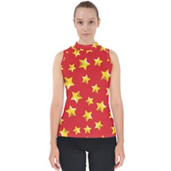 Yellow Stars Red Background Pattern Shell Top by Sapixe