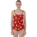 Yellow Stars Red Background Pattern Twist Front Tankini Set View1