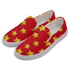 Yellow Stars Red Background Pattern Men s Canvas Slip Ons by Sapixe