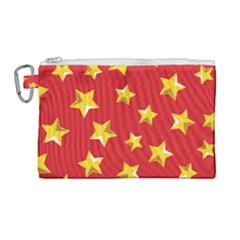 Yellow Stars Red Background Pattern Canvas Cosmetic Bag (large)