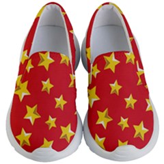 Yellow Stars Red Background Pattern Kid s Lightweight Slip Ons by Sapixe