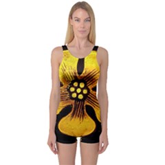 Yellow Flower Stained Glass Colorful Glass One Piece Boyleg Swimsuit by Sapixe