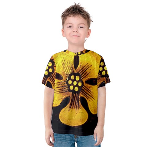 Yellow Flower Stained Glass Colorful Glass Kids  Cotton Tee by Sapixe