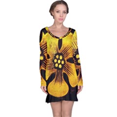 Yellow Flower Stained Glass Colorful Glass Long Sleeve Nightdress by Sapixe