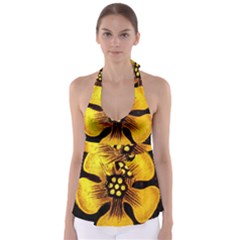 Yellow Flower Stained Glass Colorful Glass Babydoll Tankini Top by Sapixe