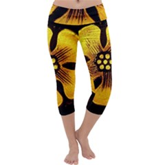 Yellow Flower Stained Glass Colorful Glass Capri Yoga Leggings by Sapixe