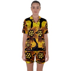 Yellow Flower Stained Glass Colorful Glass Satin Short Sleeve Pyjamas Set by Sapixe