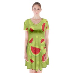Watermelon Fruit Patterns Short Sleeve V-neck Flare Dress by Sapixe