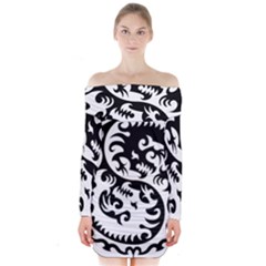 Ying Yang Tattoo Long Sleeve Off Shoulder Dress by Sapixe