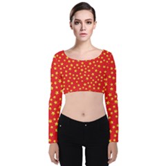 Yellow Stars Red Background Velvet Crop Top by Sapixe