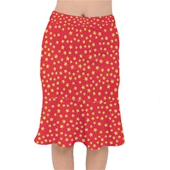 Yellow Stars Red Background Mermaid Skirt