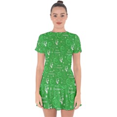 Santa Christmas Collage Green Background Drop Hem Mini Chiffon Dress