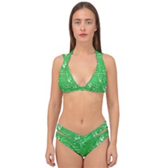 Santa Christmas Collage Green Background Double Strap Halter Bikini Set
